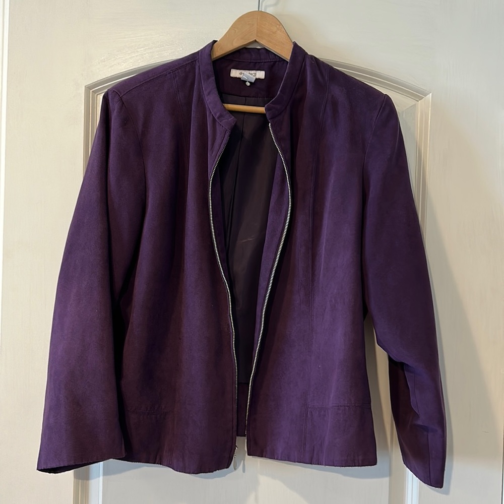 Jacket - purple. Inside lined and outer shell feels like suede.